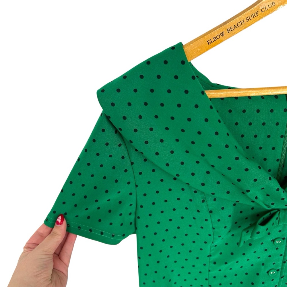 Tatyana Esmeralda Green and Black Polka Dot Swing Pin Up Dress Faux Buttons 4XL - Picture 2 of 9